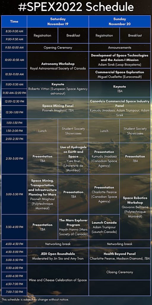 SPEX conference schedule